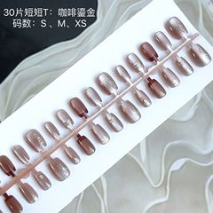 30片手工穿戴甲咖啡鎏金流行可愛百搭不傷指甲可拆卸成品甲片