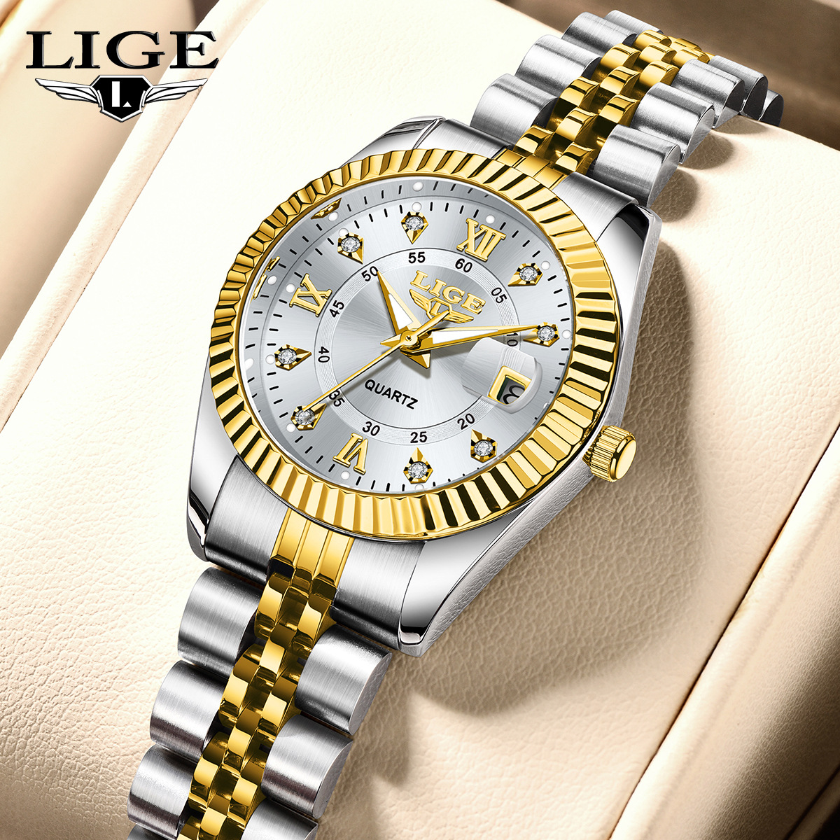Lige/Foreign Trade Special Watch for Women, Luminous Calendar, Men's Watch, Waterproof, Casual Couple, Niche Trendy Quartz Watch