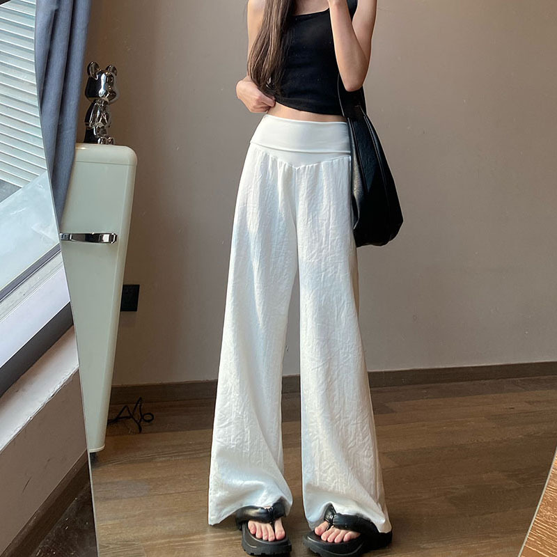 白色天丝亚麻棉麻阔腿裤女夏季薄款高腰垂感慵懒老钱风直筒休闲裤|undefined