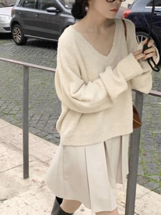 In stock overt*ke women's sweater autumn knitted 2024 early autumn tops women's solid color inner knitted sweater