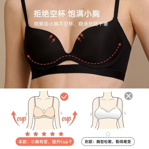 Seamless underwear for women, small bust, push-up, large-looking, non-wired bra, side breast support, anti-sagging, sexy bra, summer thin style