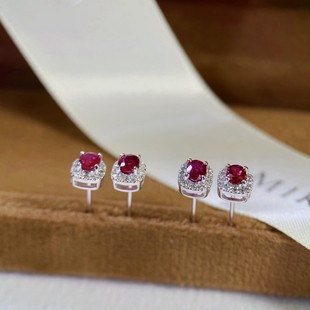 Platinum Pt900 Colored Gemstone Finished Product, Small Exquisite Natural Oval Ruby, Main Stone 0.4Ct, Sub Stone 0.1Ct