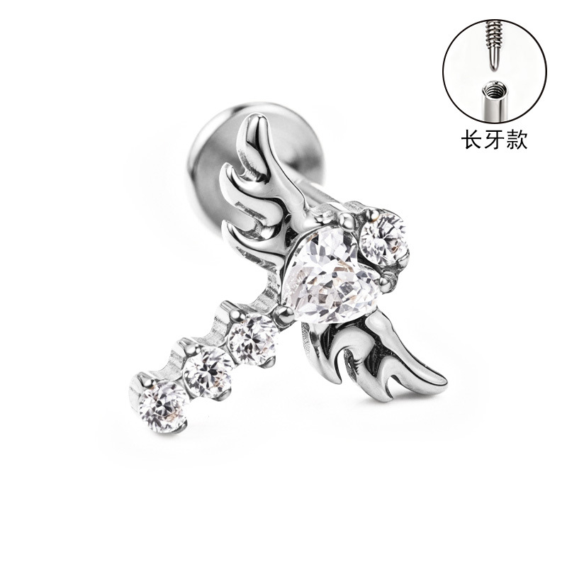 F136 Titanium Alloy Ear Studs Carved Long Tooth Ear Bone Studs Zirconia Lip Studs G23 Titanium Body Piercing Jewelry detail image 21