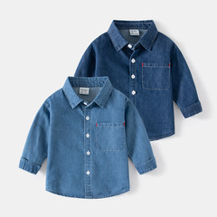 Spring outdoor sports and casual denim boys' shirts, comfortable cotton and handsome long-sleeved shirts for children and middle-aged children