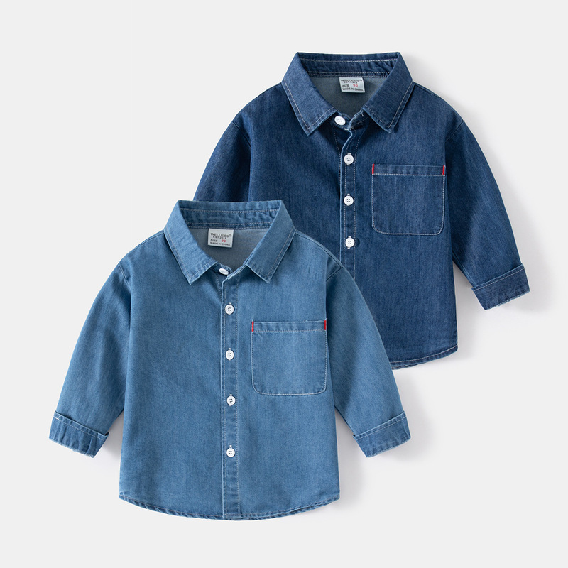 Spring Outdoor Sports Casual Cowboy Shirt Comfortable Cotton Handsome Children's Long Sleeve Shirt