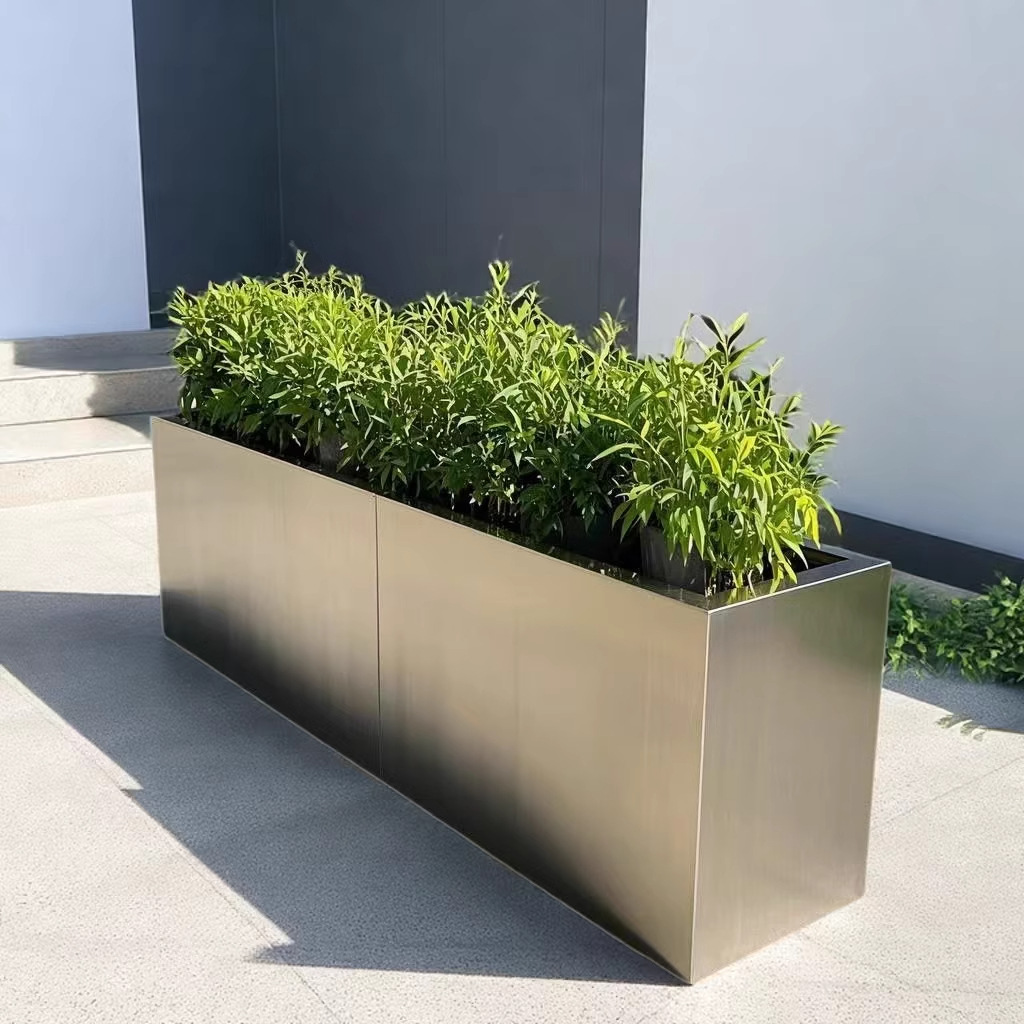 Caja de flores de acero inoxidable al aire libre combinación de cama de flores móvil divisoria de péndulo exterior departamento de ventas valla municipal caja de plantación de tanque de flores