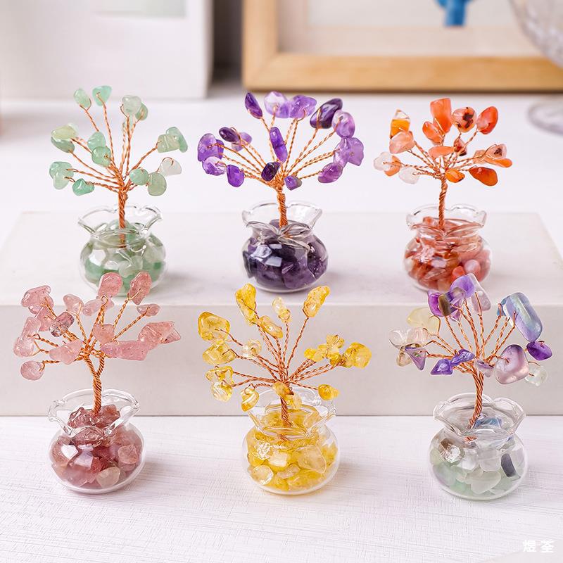 Yellow Purple Pink Crystal Crystal Gravel Money Tree Woven Home Car Mini Crystal Tree Small Ornaments