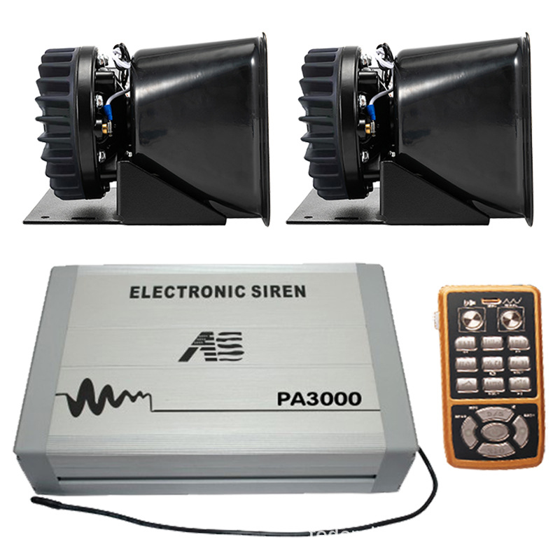 PA3000M Vehicle-Mounted Wireless Siren and Megaphone, Electronic Alarm with High-Pitched Speaker + Stainless Steel Horn