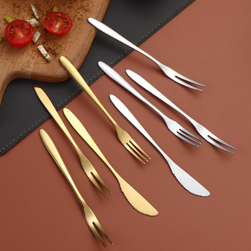 304 horquilla de frutas de acero inoxidable horquilla de pastel de luna de otoño horquilla de postres creativa horquilla de cuchillo de dos dientes horquilla de pastel de hotel