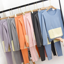 女士保暖内衣冬款儿童加绒加厚秋衣秋裤蚕丝贴片男女家居服亲子装