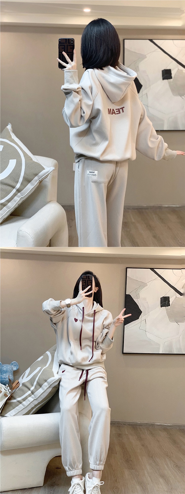 ActiveGo Salt Style Hooded Sweatshirt Casual Sports For Women, Autumn And Winter Fleece-Lined New Fashionable Slimming Two-Piece_desvips.com