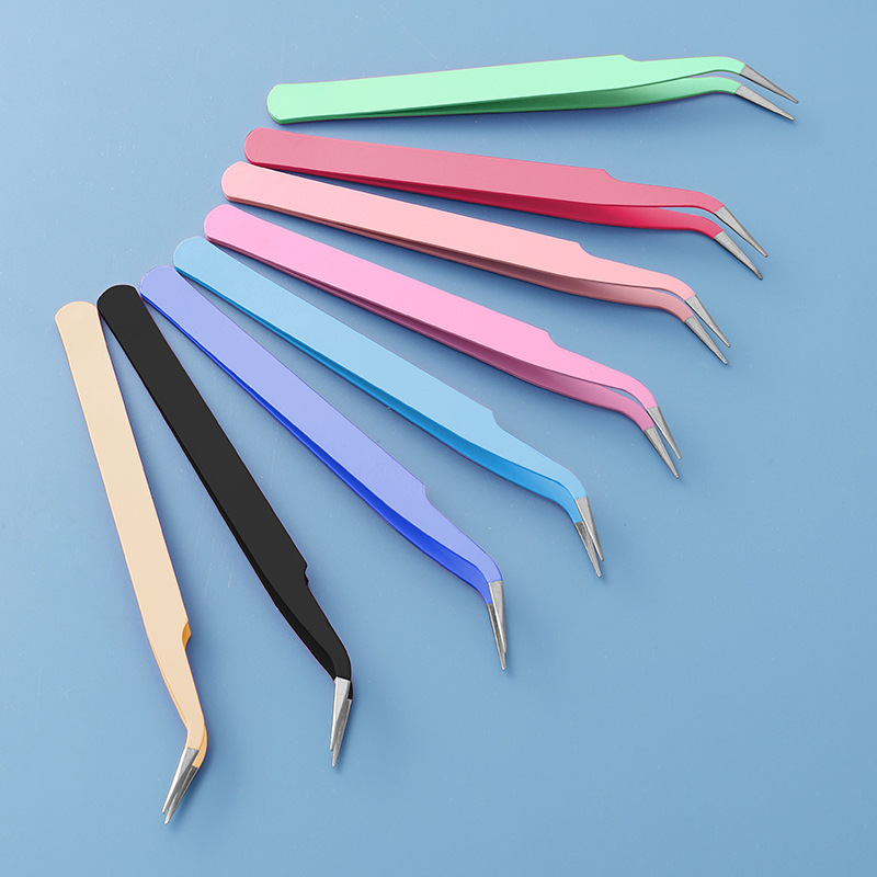 123mm pinzas de pestañas falsas sin pegamento coloridas pinzas de joyería punta herramientas de belleza de pestañas profesionales