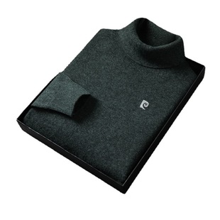 2025 Linghao Clothing Spring Long Sleeve Warm Embroidered Sweater Men's Casual Business Fashion Turtleneck Shirt