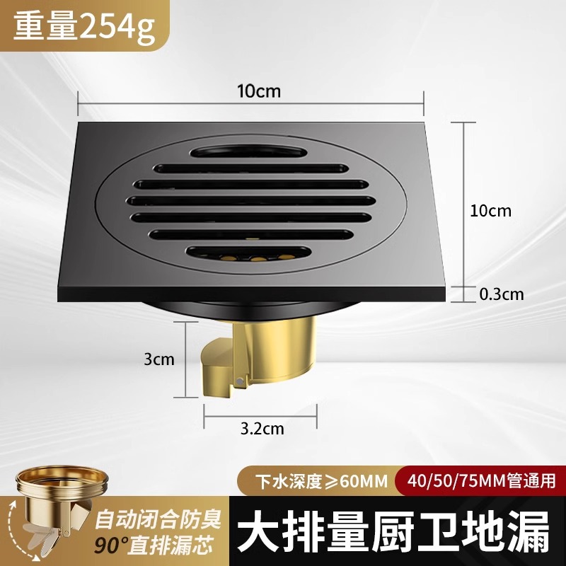 Desagüe de piso desodorante de acero inoxidable 304 baño baño baño a prueba de insectos universal núcleo de fuga de tierra de cobre de gran desplazamiento