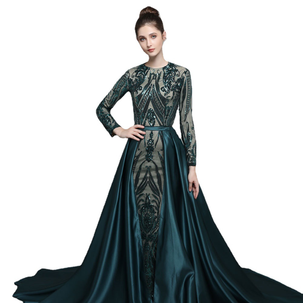 Europa y América del comercio exterior Amazon AliExpress deseo de las mujeres vestido de noche con lentejuelas cola de pescado desmontable trailing vestido de banquete