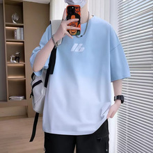 青少年渐变短袖t恤2026夏季新款男生潮流休闲帅气初中生半袖衣服
