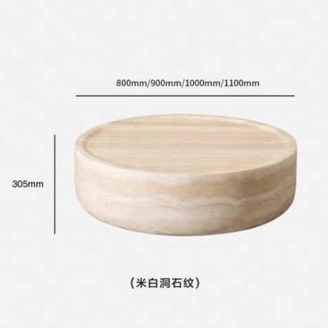 侘寂风洞石茶几客厅家用轻奢现代极简圆形茶几设计师大理石玻璃钢|undefined
