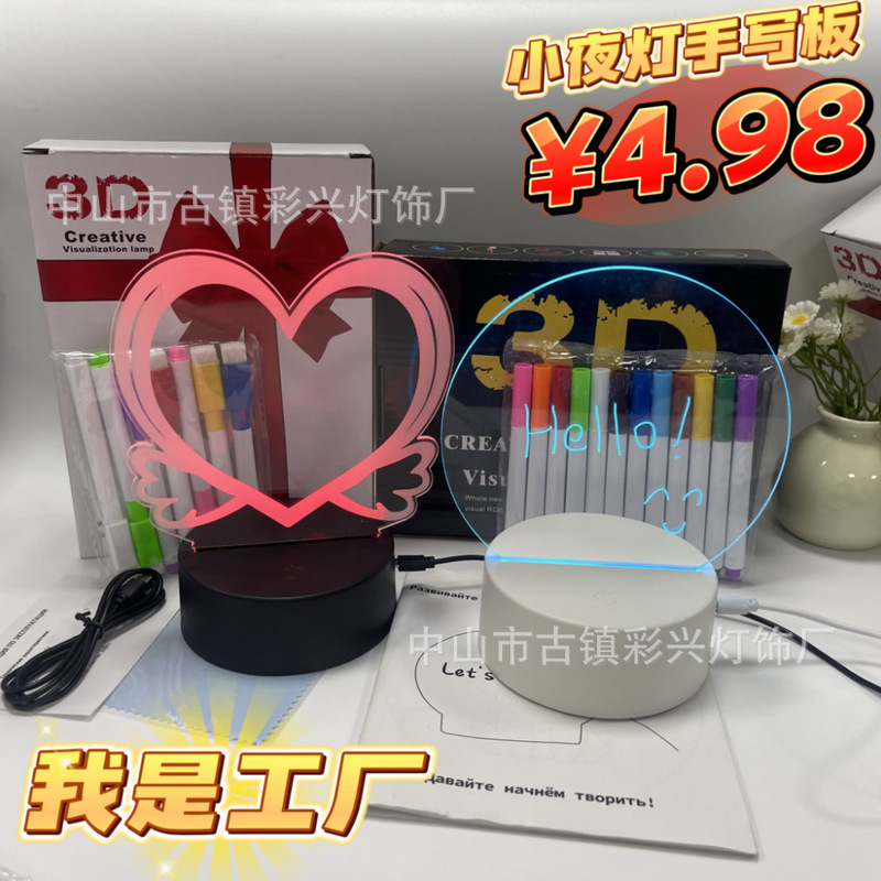 Factory Direct Sales Handwriting Message Writing Board 16-Color Remote Control 3D Acrylic Night Light USB Plug-In Touch Marker