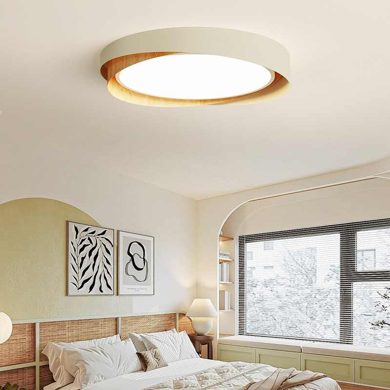 Estilo japonés, lámpara de dormitorio de viento silencioso, lámpara de techo de protección ocular de color nogal, sala de estudio, dormitorio principal, lámpara de sensación avanzada de estilo antiguo medio