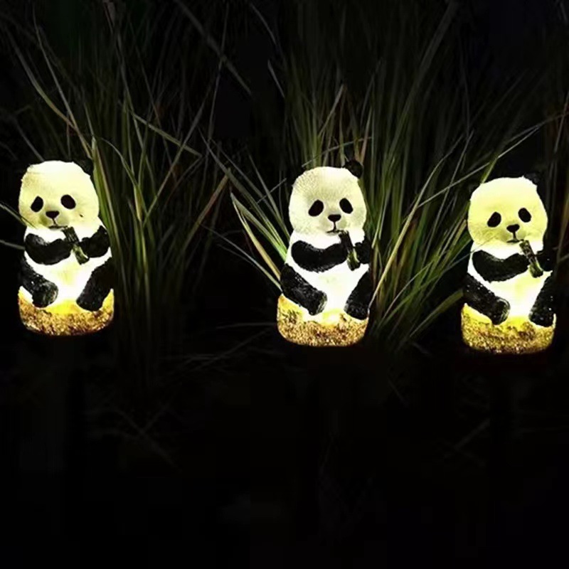 Cross-border camping solar resin panda LED lamp, outdoor waterproof landscape lamp courtyard garden decoration ground stake light