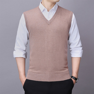 Wool Vest Men's Sweater Vest Business Men's Vest Knitted Pure Color Wool Sweater Waistcoat Trendy Version