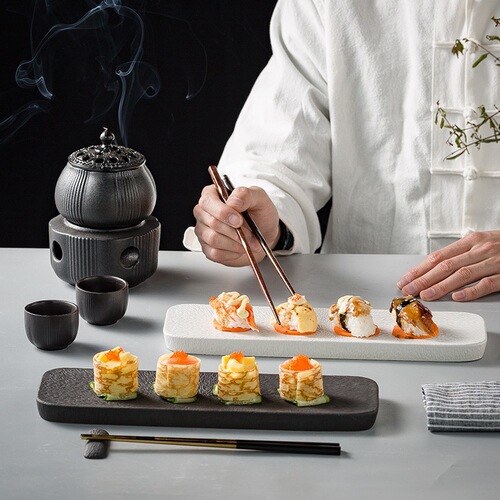 Sushi plate Japanese cuisine dessert plate rectangular flat plate Western plate ceramic household dessert tray artistic conception plate