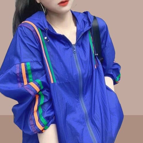 Korean-style European-style hooded sun-drying women's 2025 color-blocked patchwork summer new breathable versatile loose-fitting coat