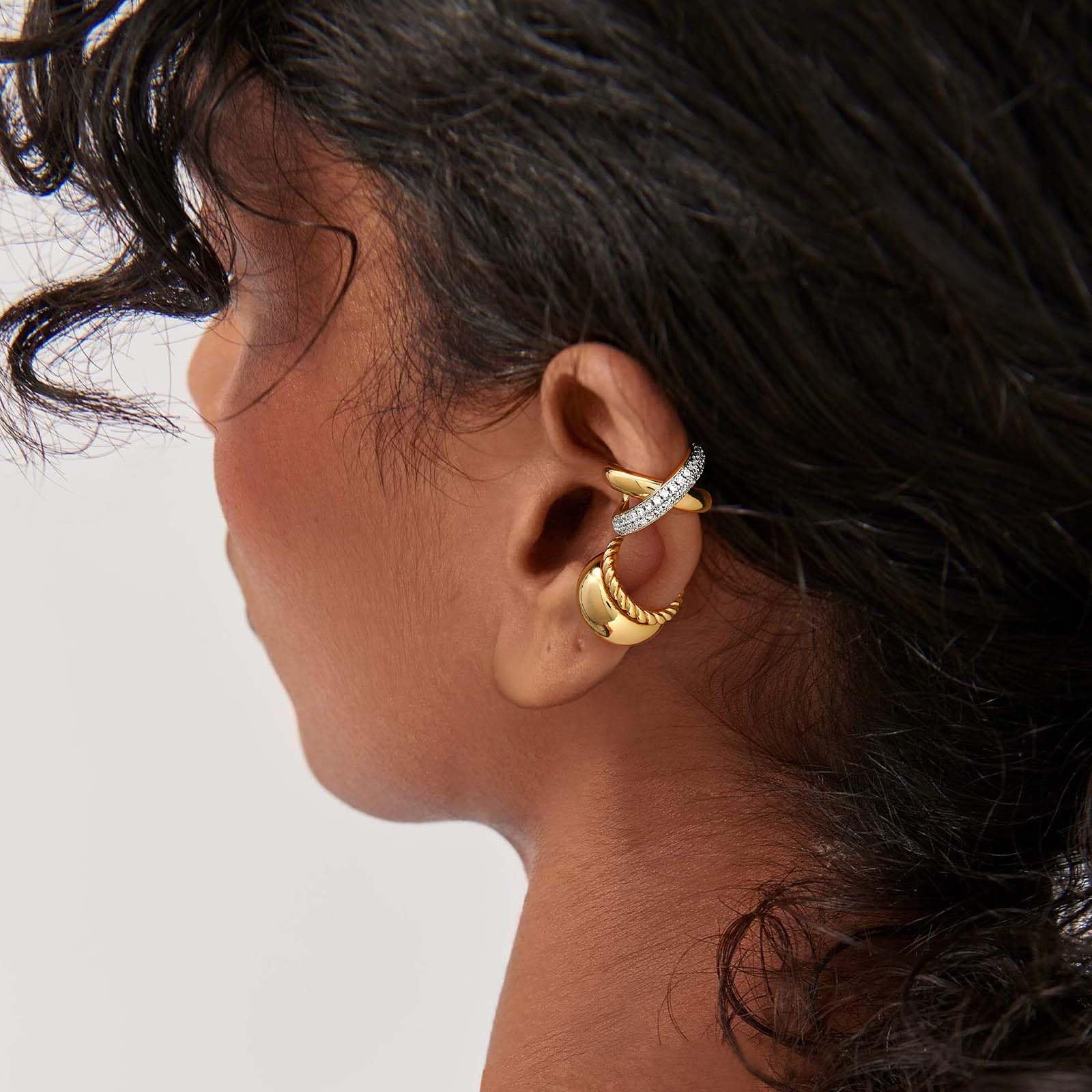 14g Weight None Ear Needle Material 3 Pieces Set Elegant Lady C Shape Geometric Plating Copper 14K Gold Plated Ear Cuffs
