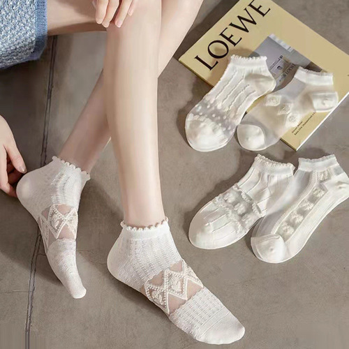 Delivery white jk socks lace glass silk summer boat socks crystal socks stockings lace socks