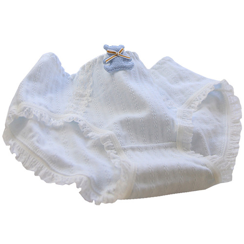 Dopamine bursting cute soft cute bear underwear women's mid-waist fungus lace pure cotton crotch women's briefs C091