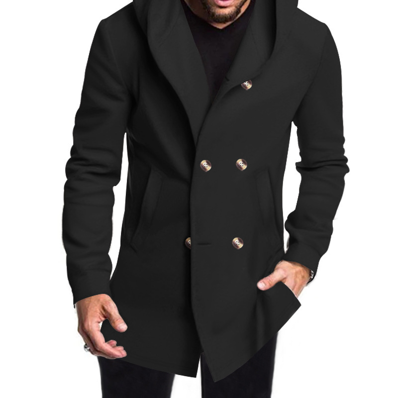 2024 New Men's Mid length Slim Fit Windbreaker Hooded Casual Solid Coat_voghion.com