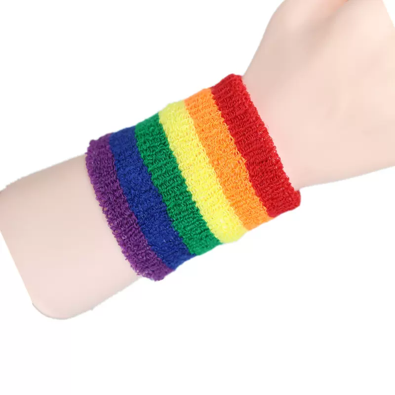彩虹护腕运动户外羽毛球健身吸汗拼色条纹毛巾护手腕篮球护腕带