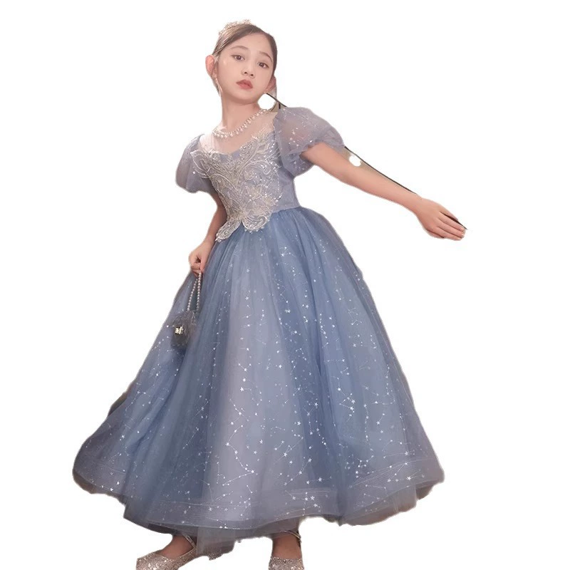 Blue dress, small princess costume, suit, high-quality style, for catwalk, western style