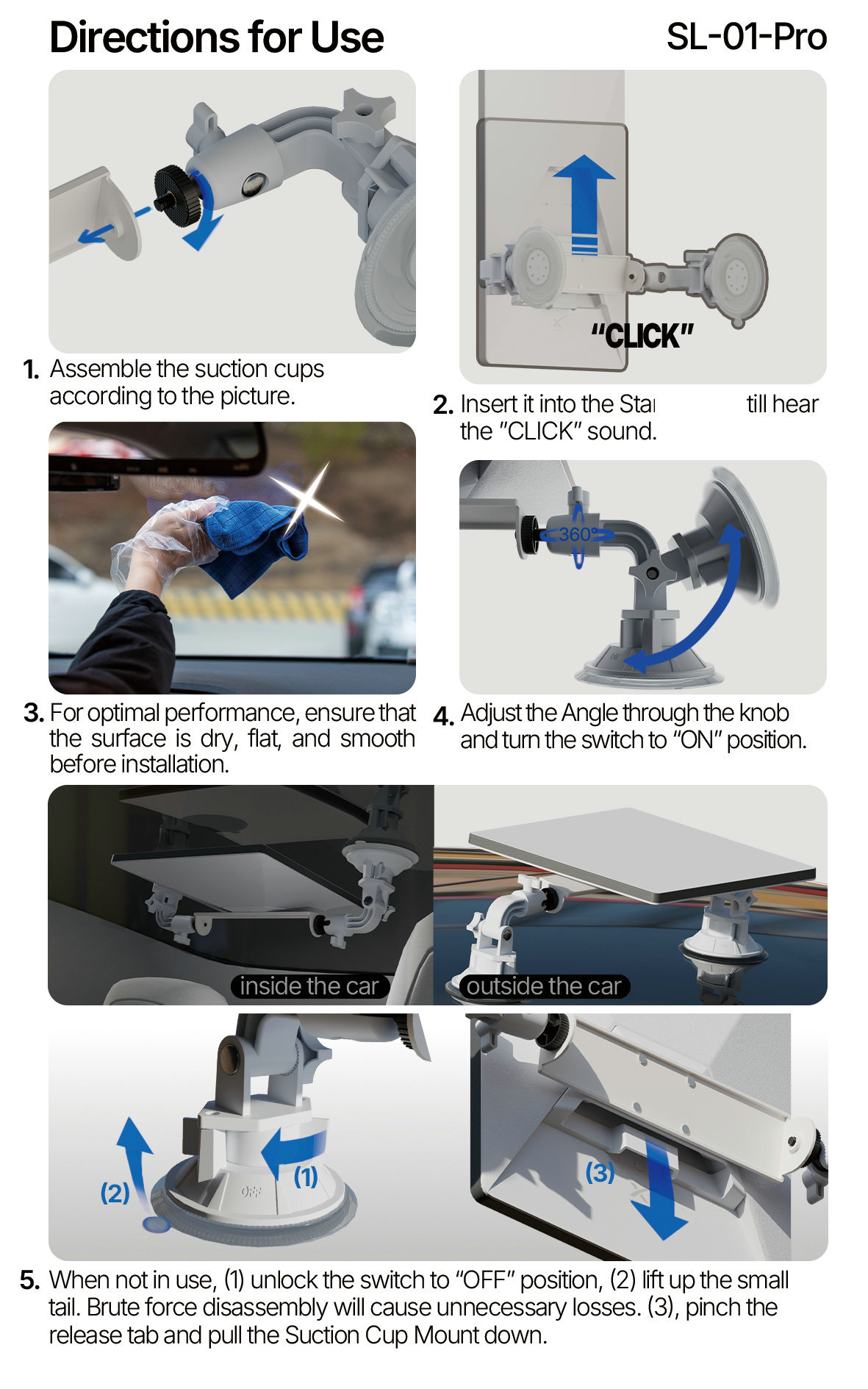 Mini Suction Cup Mount with Adjustable Suction Power for Car Sunroof, Portable Car Roof Mount