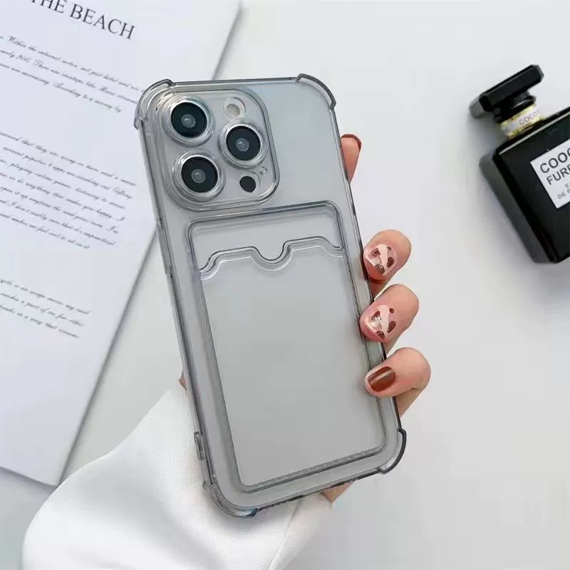 Чехол для iPhone 6–16 серий, прозрачный ТПУ с держателем карт, лёгкий