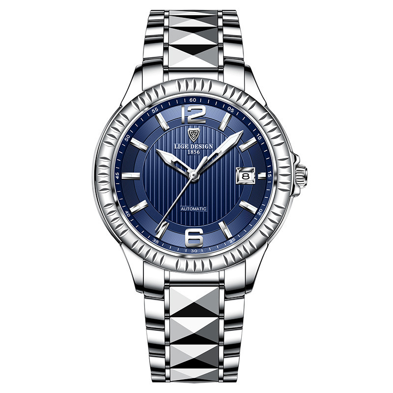 LIGE transfronterizo creativo nuevo reloj mecánico para hombres correa de acero de tungsteno reloj impermeable profundo entrega de una pieza