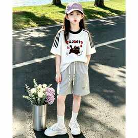 女童短袖恤夏季2026新款中大童半袖儿童套装女孩学生宽松洋气上衣