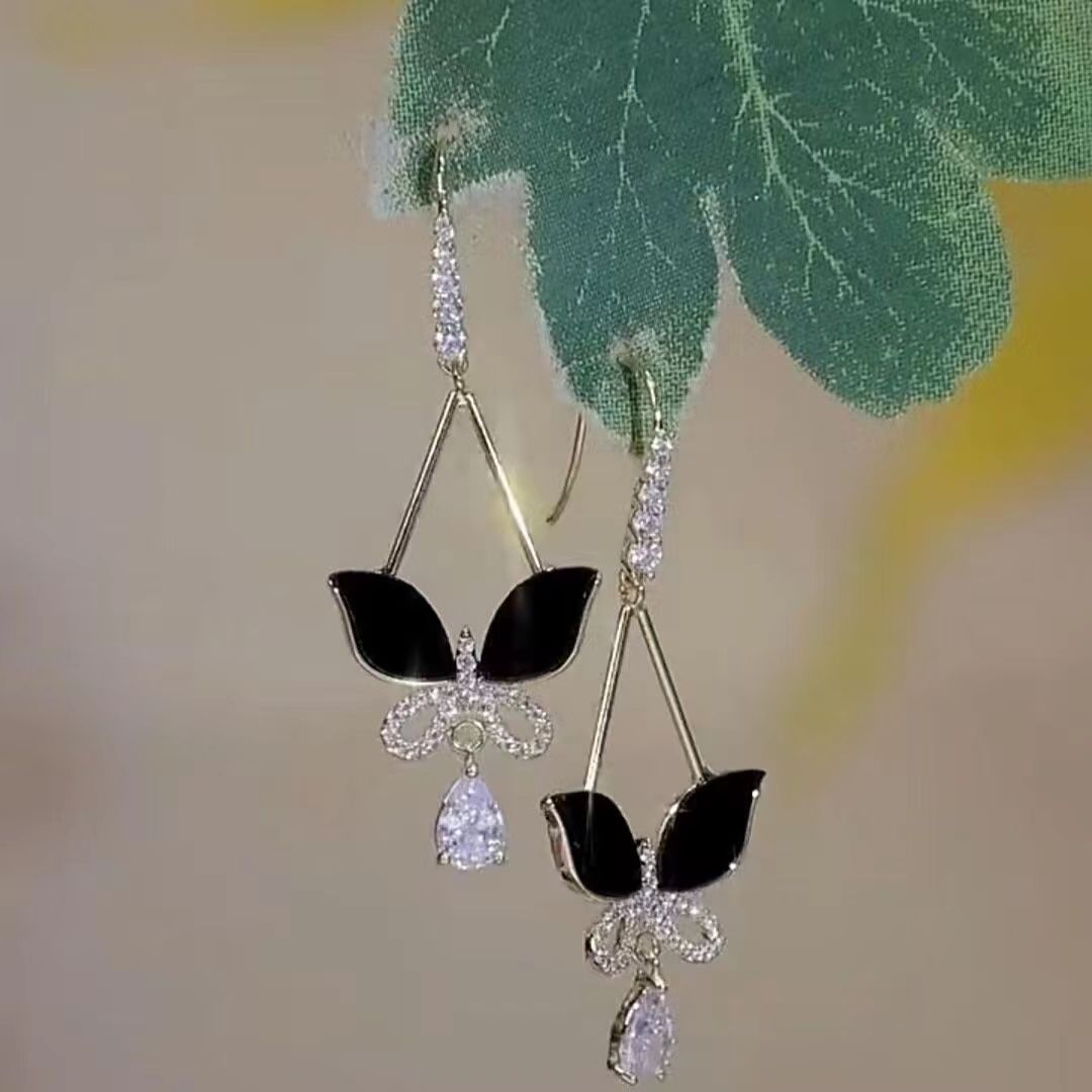 1 Paire Dame Papillon Incruster Alliage Zircon Boucles D'oreilles display picture 3