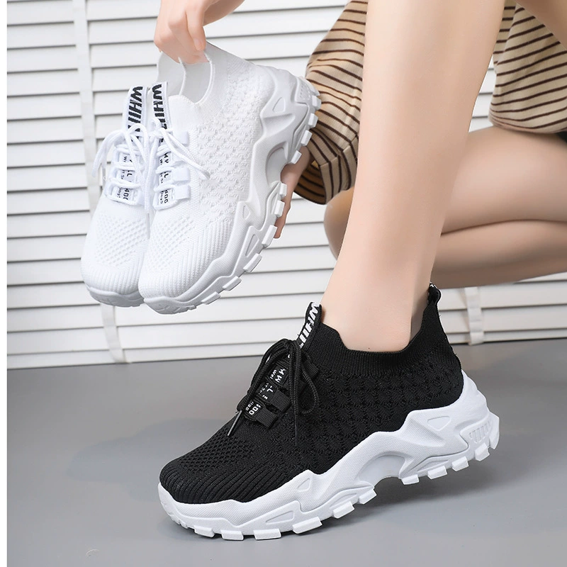 2024 новая женская обувь весной летающая дышащая папочка обувь женская мода дикие кроссовки с толстой подошвой повседневная обувь