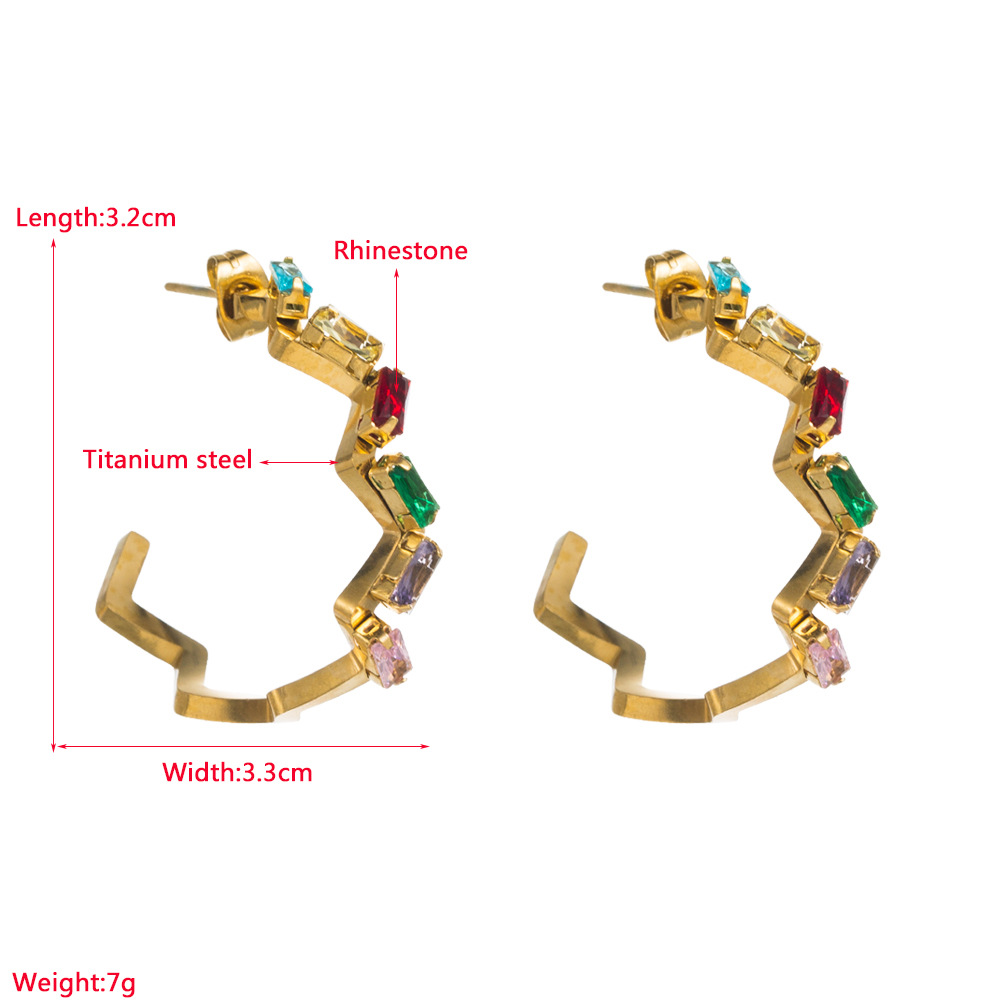 Fashion C Shape Titanium Steel Plating Rhinestones Ear Studs 1 Pair