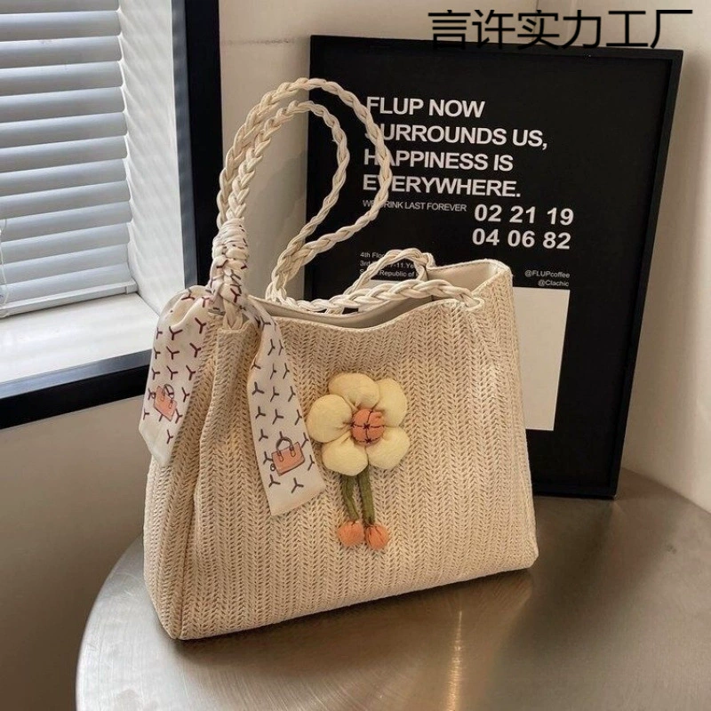 Тканая соломенная сумка, новая универсальная тканая сумка для поездок на работу, большая вместительная сумка через плечо, модная зеленая с застежкой-молнией