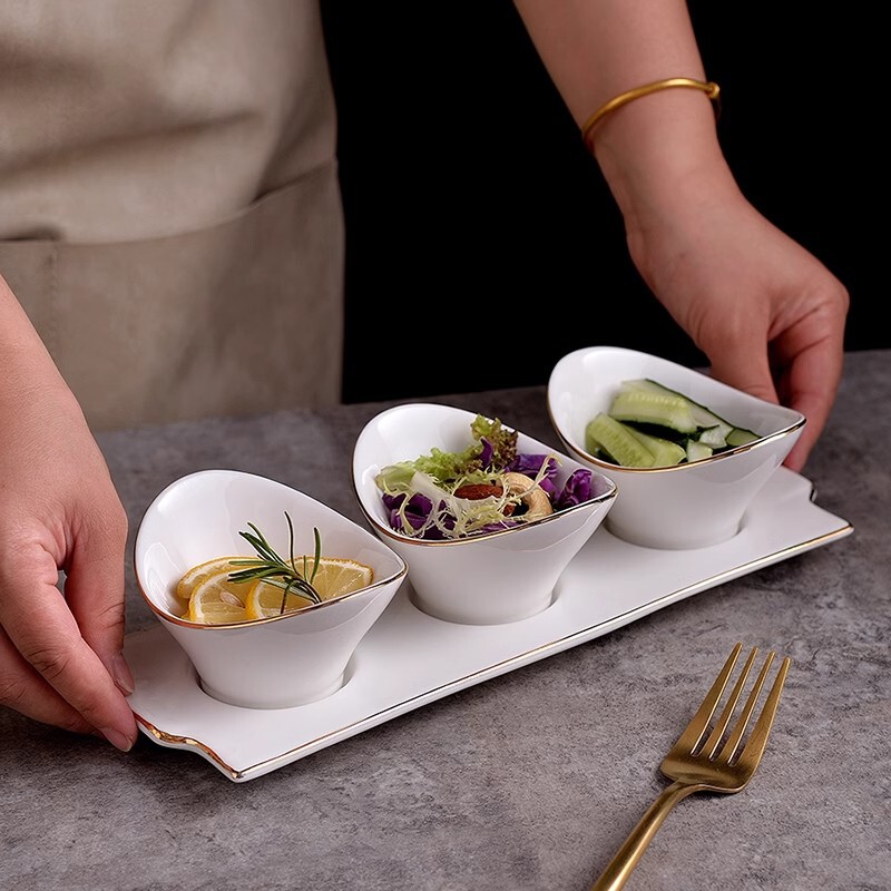 Hotel side dishes, three flavors, side dishes before meals, special dishes, cold dishes, appetizers, kitchen tableware, white porcelain Hotel side dishes, three flavors, side dishes before meals, special dishes, cold dishes, appetizers, kitchen tableware, white porcelain