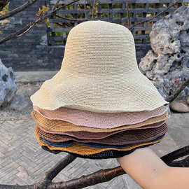 夏季细勾针遮阳帽纯手工细草渔夫帽子女夏季出游圆顶草帽防晒帽潮