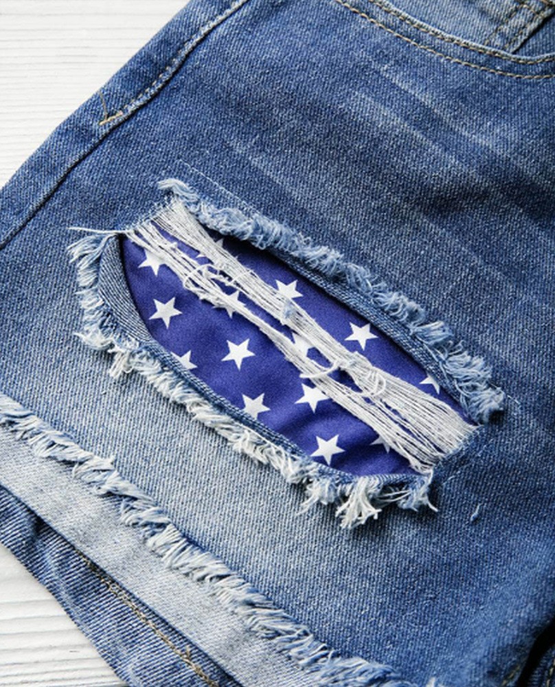 امرأة غير رسمي اليومي أسلوب بسيط العلم الأمريكي السراويل القصيرة طباعة جينز display picture 3