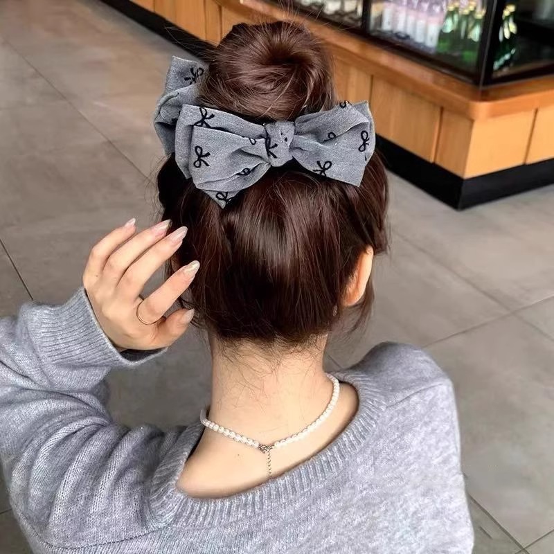 Otoño y invierno gris gran broche de arco tocado de alta sensación no lastimar la cabeza detrás de la cabeza broche de cabeza