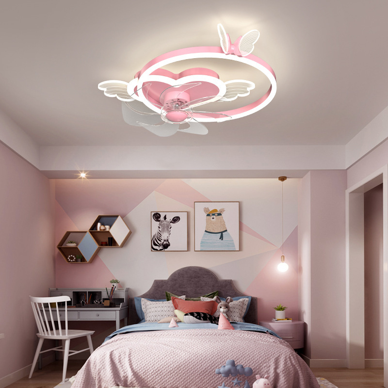 Children's Fan Lamp Simple Cartoon Heart-shaped Butterfly Ceiling Lamp Creative Boys and Girls Nordic Bedroom Ceiling Fan Lamps
