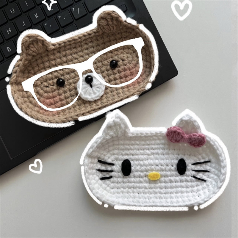 Amazon Foreign Trade Cross-border Handmade Crochet Animal Series Glasses Storage Box Wool Woven Finished Holiday Gift