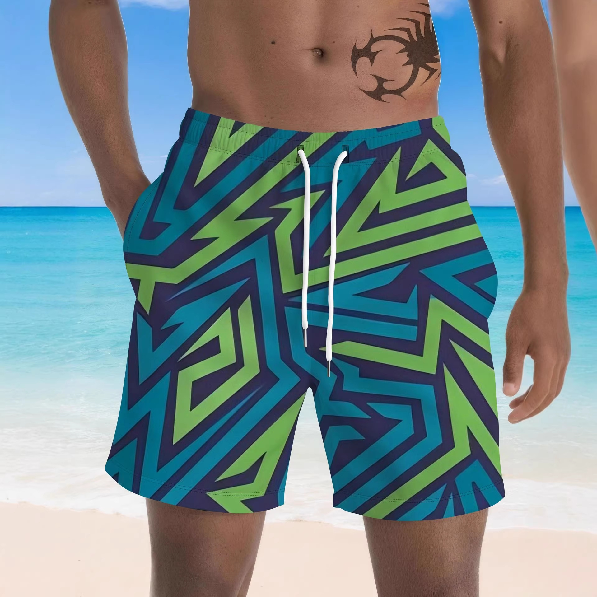 Men's 3D Digital Print Quick-Dry Shorts Tropical Palm Tree Design Summer Beach Swim Trunks_viptrois.com