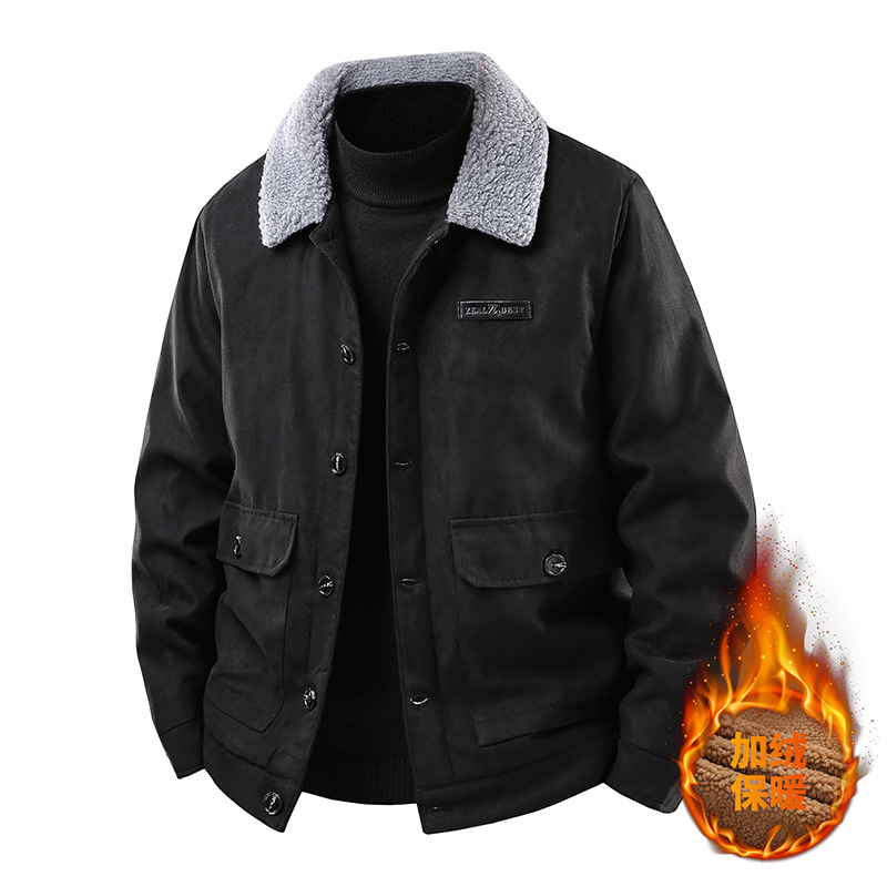 Transfronterizos de cachemira de piel de ciervo para hombres otoño y invierno ocio multifuncional chaqueta de cachemira gruesa de mediana edad chaqueta de cachemira