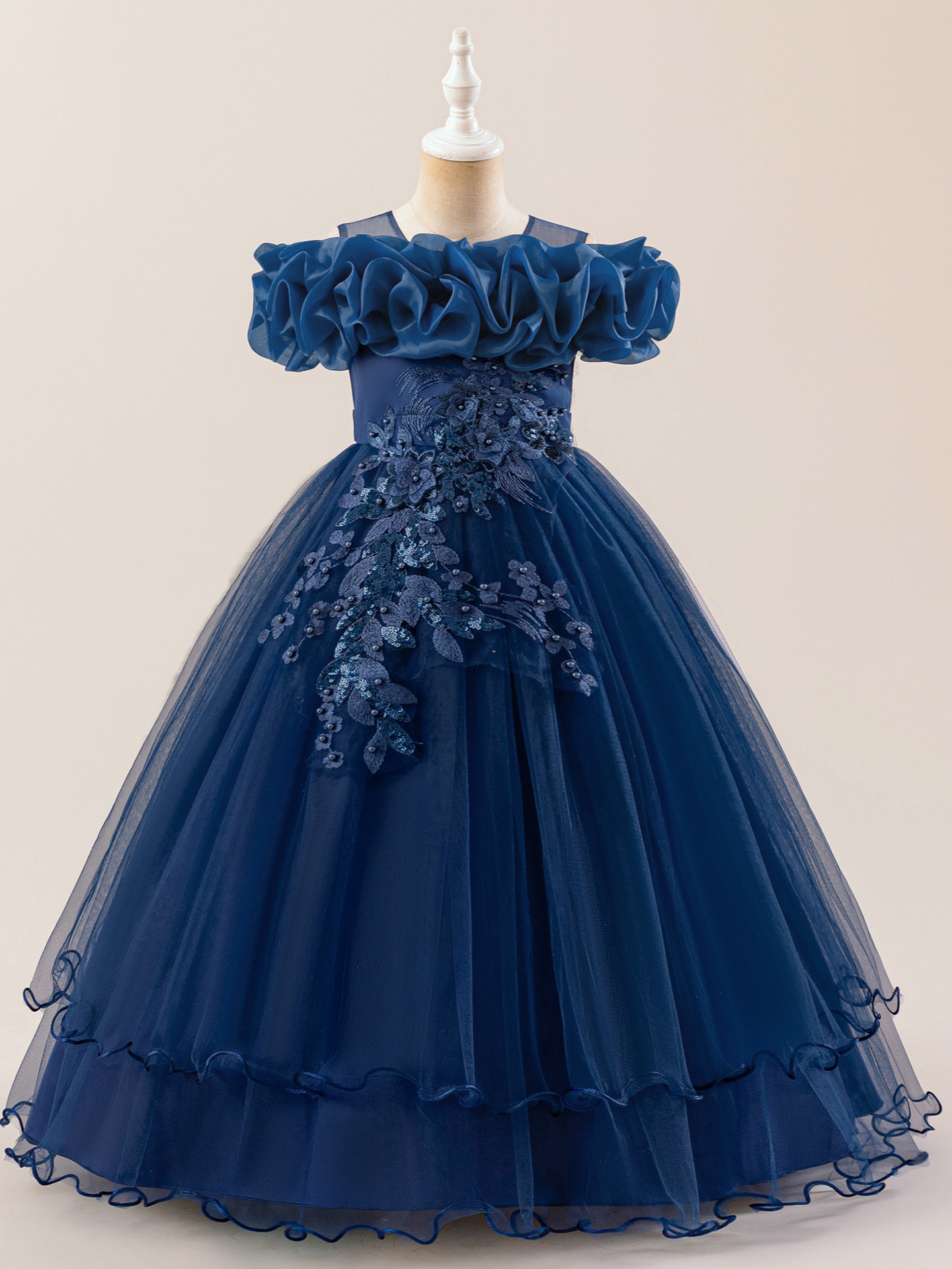 Europa y América vestidos de niñas nuevos vestidos de boda de hombro de flores de cuentas de niños vestidos de princesa vestidos de fiesta de niñas